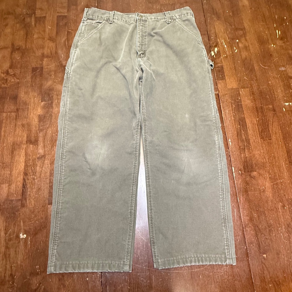 Carhartt Flannel Lined Carpenter Pants 36x27 Gray Duck Canvas Utility Distressed